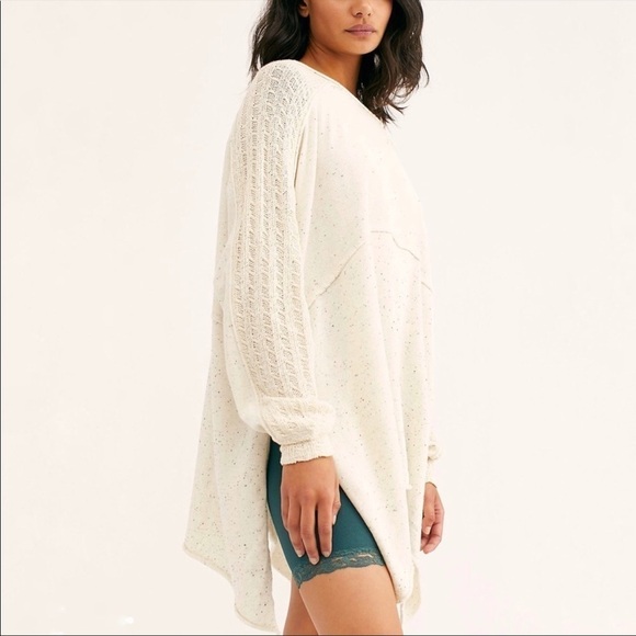 FREE PEOPLE oversized slouchy my girl asymmetric Sweater Top boho crochet knit - Picture 2 of 15